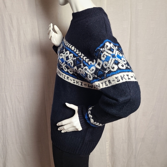 H&M Women's Jacquard Knit Black Blue Winter Ski Fair Isles Alpine Sweater - Picture 4 of 12